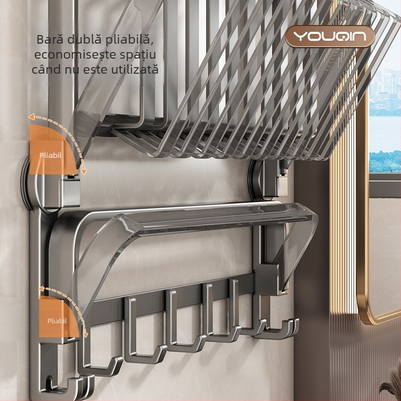 Suport de prosoape montat pe perete, cu ventuze, din fier, încărcare 5 kg, 1 etaj, stil modern minimalist, fără găuri