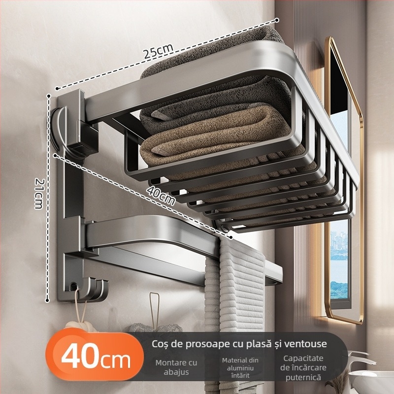 Suport de prosoape montat pe perete, cu ventuze, din fier, încărcare 5 kg, 1 etaj, stil modern minimalist, fără găuri