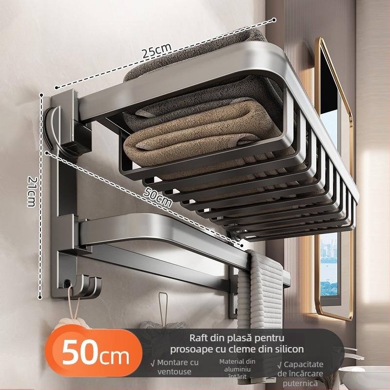 Suport de prosoape montat pe perete, cu ventuze, din fier, încărcare 5 kg, 1 etaj, stil modern minimalist, fără găuri