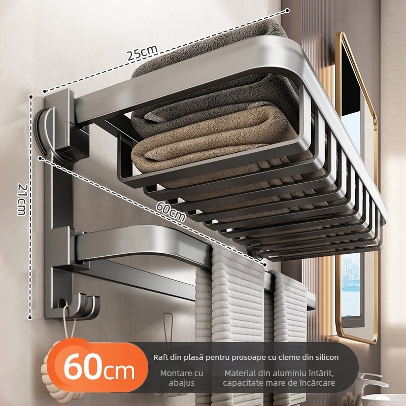 Suport de prosoape montat pe perete, cu ventuze, din fier, încărcare 5 kg, 1 etaj, stil modern minimalist, fără găuri