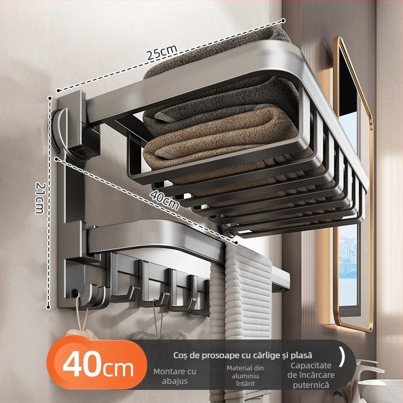 Suport de prosoape montat pe perete, cu ventuze, din fier, încărcare 5 kg, 1 etaj, stil modern minimalist, fără găuri