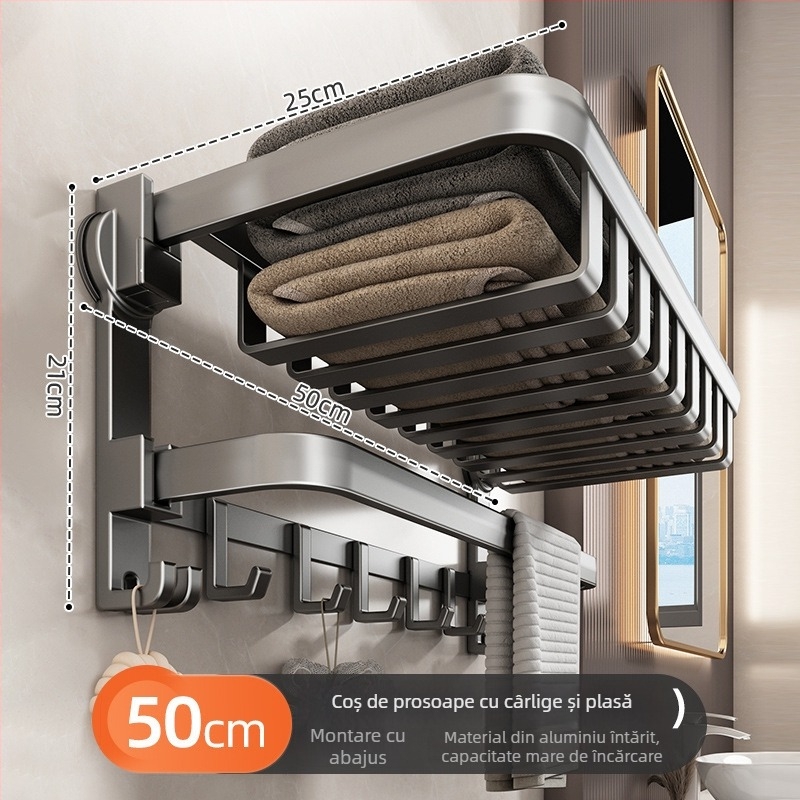 Suport de prosoape montat pe perete, cu ventuze, din fier, încărcare 5 kg, 1 etaj, stil modern minimalist, fără găuri