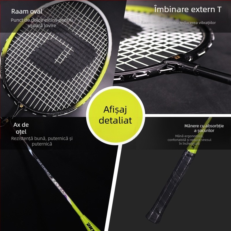 DHS 1012, set de 2 rachete de badminton, ramă din aluminiu, fire din nailon, pentru juniori amatori