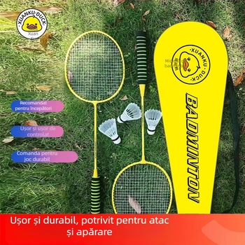 Rachetă de badminton cu ramă din aliaj de fier, greutate 95–100 g, șnur nylon, tijă drept, priză G1