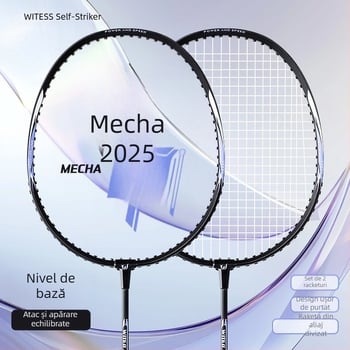 Rachetă de badminton Witess – cadru din aliaj de aluminiu, greutate 95–100 g, mâner G4, șnururi din nailon, tijă dreaptă – set dublu de rachete pentru antrenament