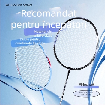 Rachetă de badminton Witess – cadru din aliaj de aluminiu, greutate 95–100 g, mâner G4, șnururi din nailon, tijă dreaptă – set dublu de rachete pentru antrenament