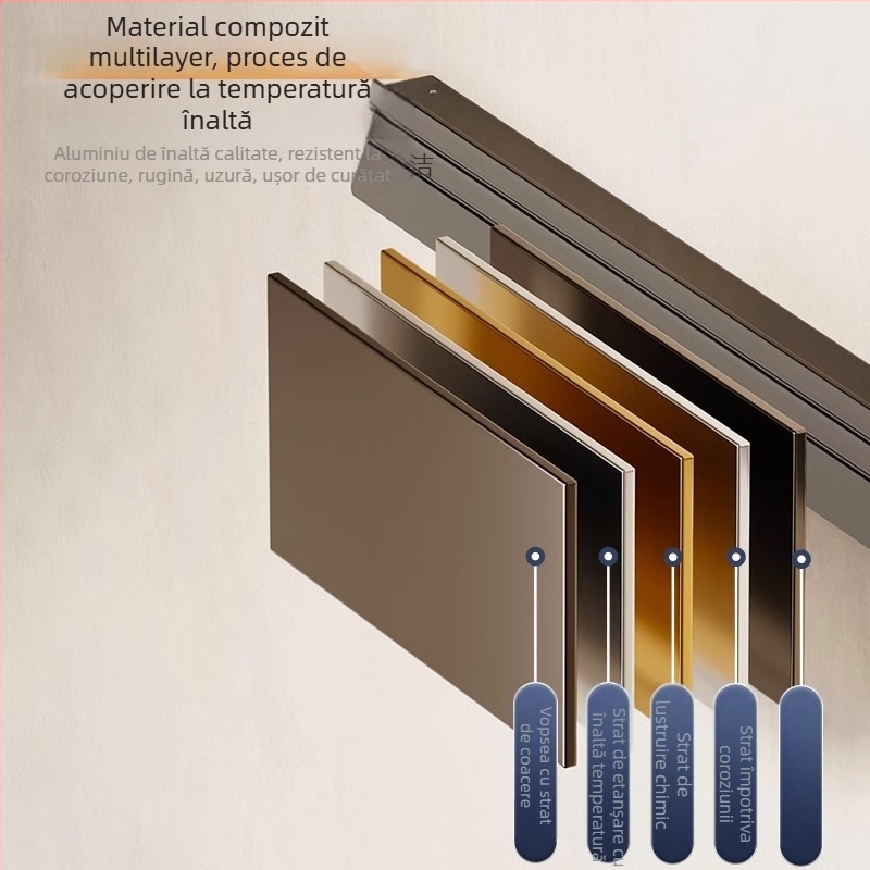 Raft de prosoape cu ventuză, aluminiu Space, design modern minimalist, antibacterian, cu un singur strat