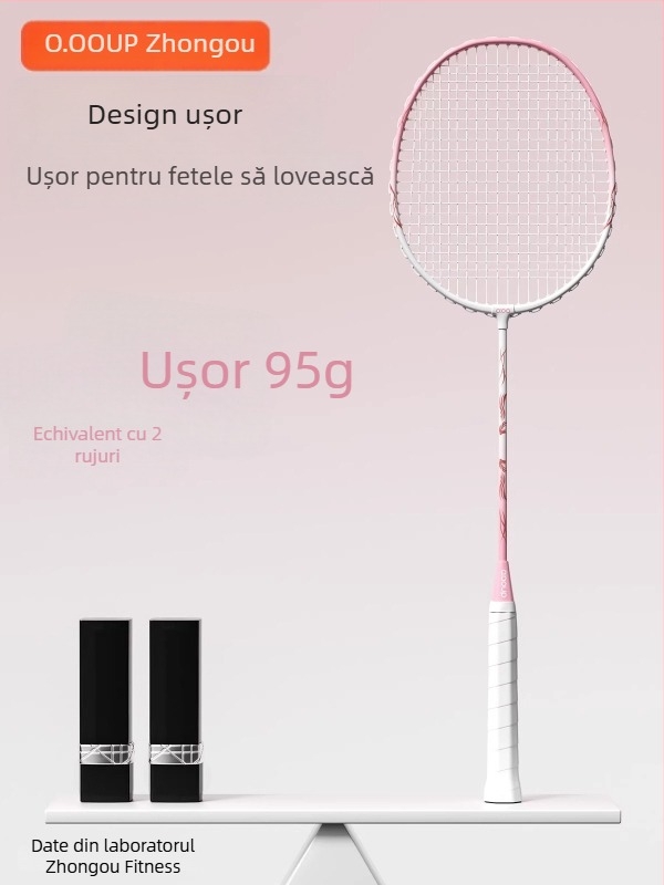 Set de rachete badminton, ramă din aliaj de fier, șnururi din nailon, greutate 95–100 g, mâner G5, tip rachetă: dreaptă