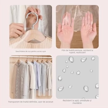 Husă de protecție pentru haine, PVC gros, transparent, pentru paltoane, jachete și costume, utilizare casnică