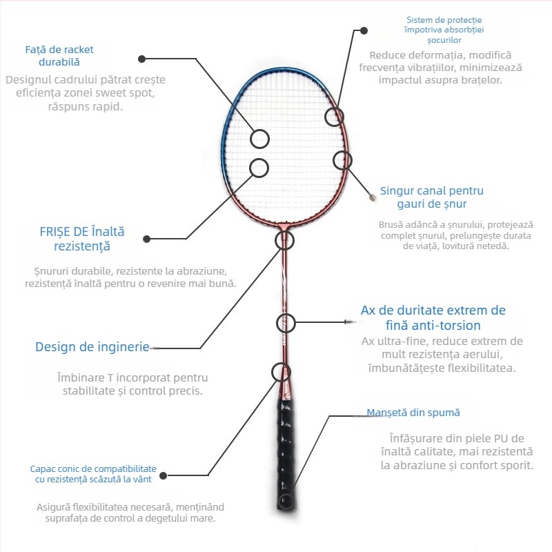 Rex 506 rachetă badminton, set 2 bucăți, ramă din feroaliaj, cablu Nylon, greutate 95-100 g, grosime mâner G4