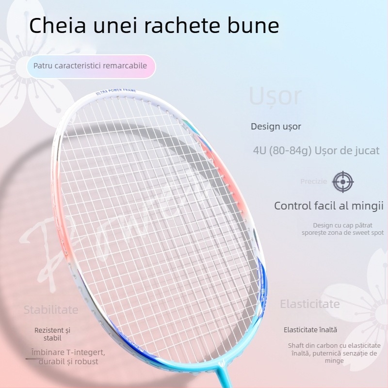 WITESS rachetă badminton, cadru din fibră de carbon, 80–84 g, șnur nylon, tijă dreaptă, mâner G5, potrivită pentru badminton și tenis, antrenament