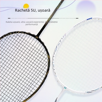 Rachetă de badminton pentru bărbați și femei, cadru din fibră de carbon, greutate 80–84 g, mâner cu grosimea G4, lovitură directă, șnururi din nylon