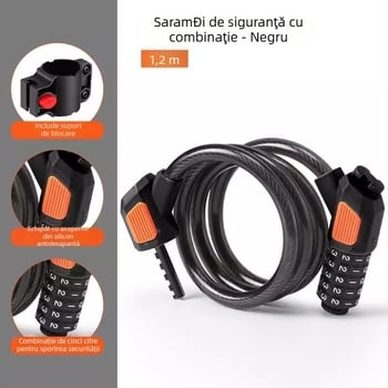 Lacăt cu cod de cinci cifre pentru bicicletă JOHORSE CB-11028, cablu din oțel, utilizare generală, greutate 500 g