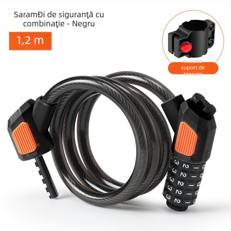 Lacăt cu cod de cinci cifre pentru bicicletă JOHORSE CB-11028, cablu din oțel, utilizare generală, greutate 500 g