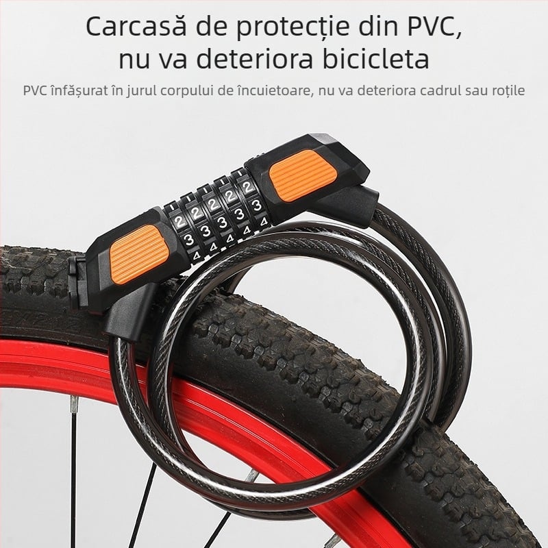 Lacăt cu cod de cinci cifre pentru bicicletă JOHORSE CB-11028, cablu din oțel, utilizare generală, greutate 500 g