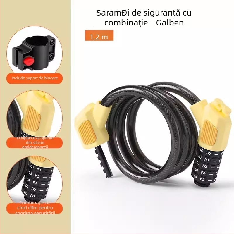 Lacăt cu cod de cinci cifre pentru bicicletă JOHORSE CB-11028, cablu din oțel, utilizare generală, greutate 500 g