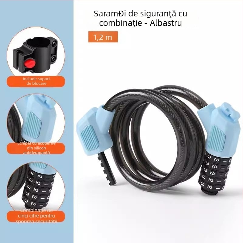 Lacăt cu cod de cinci cifre pentru bicicletă JOHORSE CB-11028, cablu din oțel, utilizare generală, greutate 500 g