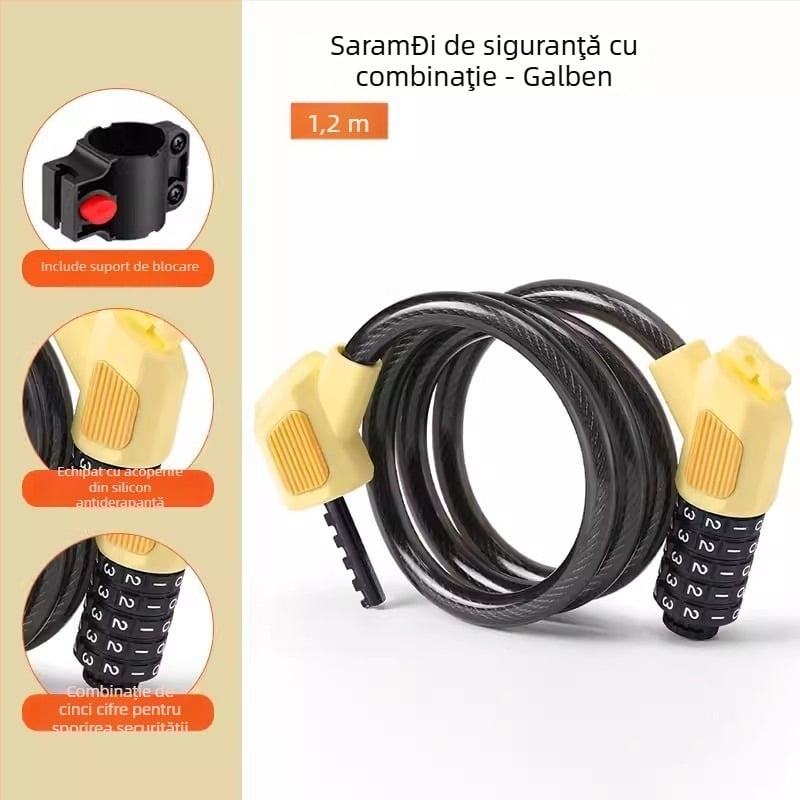 Lacăt cu cod de cinci cifre pentru bicicletă JOHORSE CB-11028, cablu din oțel, utilizare generală, greutate 500 g