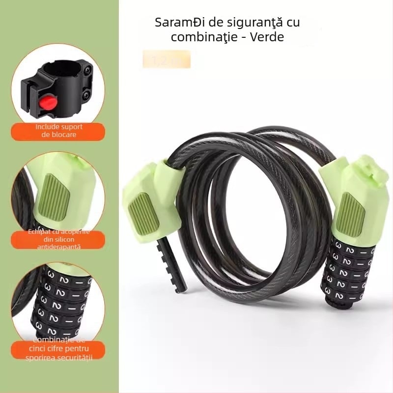 Lacăt cu cod de cinci cifre pentru bicicletă JOHORSE CB-11028, cablu din oțel, utilizare generală, greutate 500 g