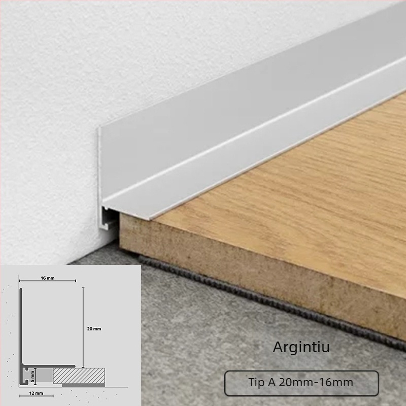 Plintă din aliaj de aluminiu, miniaturală, stil plat, lux discret