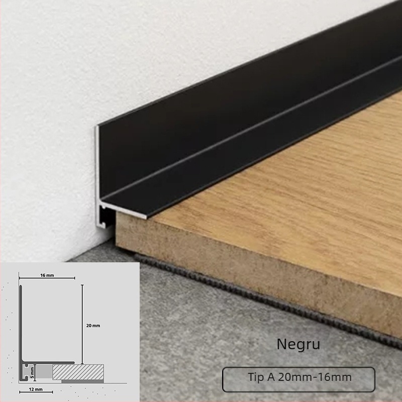 Plintă din aliaj de aluminiu, miniaturală, stil plat, lux discret
