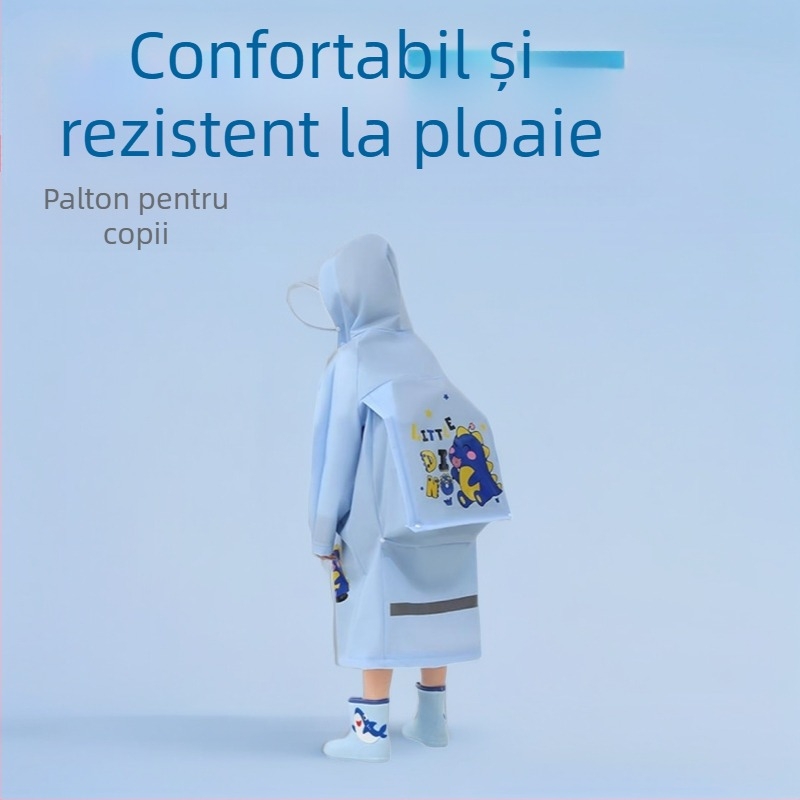 Poncho de ploaie EVA pentru copii, cu ghiozdan, stil desen animat, material obișnuit