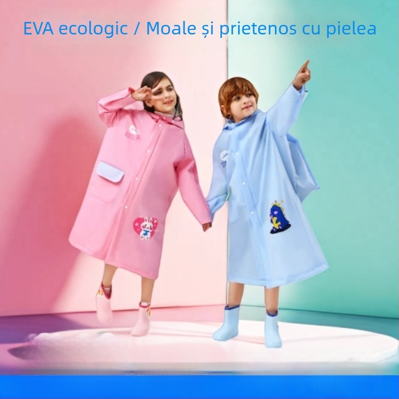 Poncho de ploaie EVA pentru copii, cu ghiozdan, stil desen animat, material obișnuit