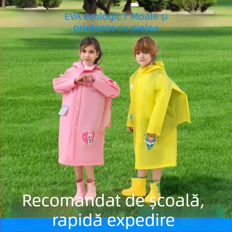 Poncho de ploaie EVA pentru copii, cu ghiozdan, stil desen animat, material obișnuit