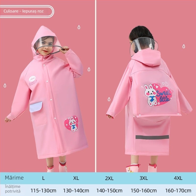 Poncho de ploaie EVA pentru copii, cu ghiozdan, stil desen animat, material obișnuit