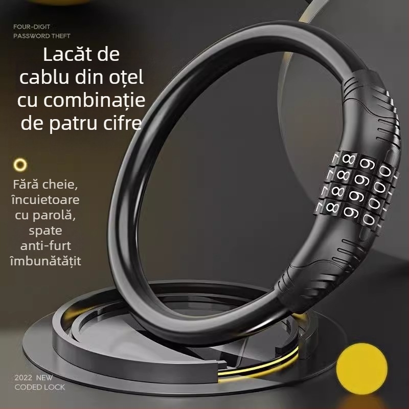 Încuietoare lanț pentru bicicletă de munte, cu parolă de 4 cifre, antifurt, portabilă