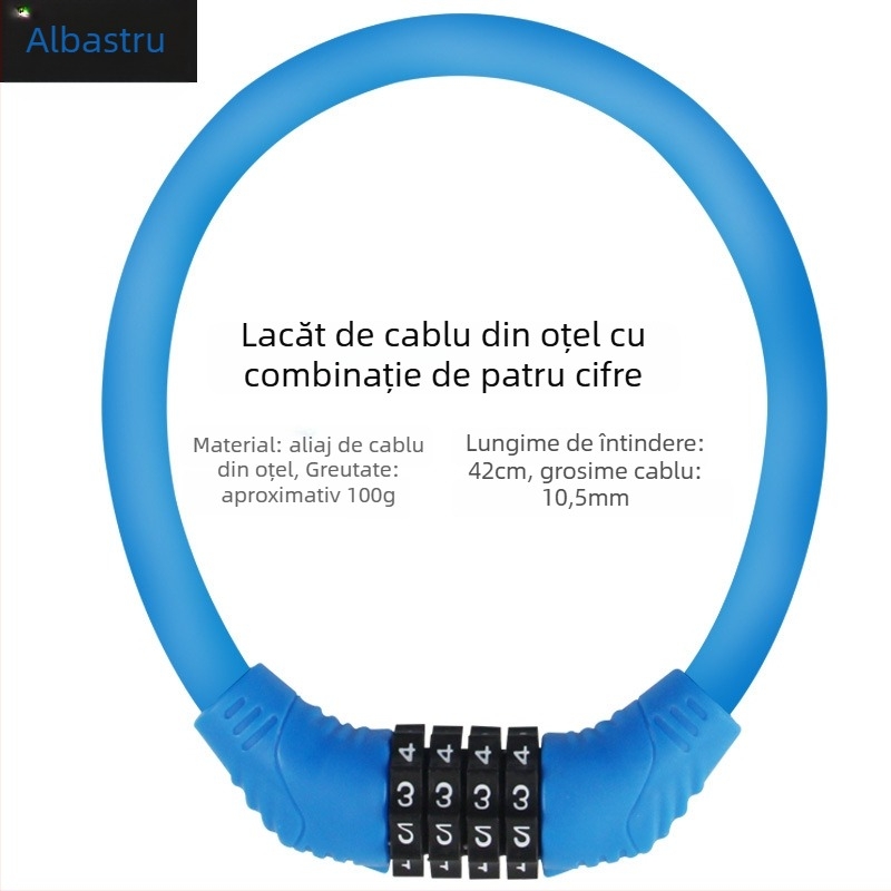 Încuietoare lanț pentru bicicletă de munte, cu parolă de 4 cifre, antifurt, portabilă