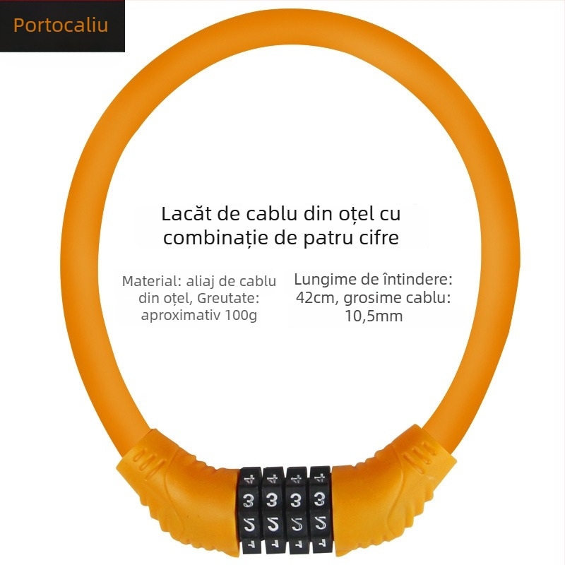 Încuietoare lanț pentru bicicletă de munte, cu parolă de 4 cifre, antifurt, portabilă