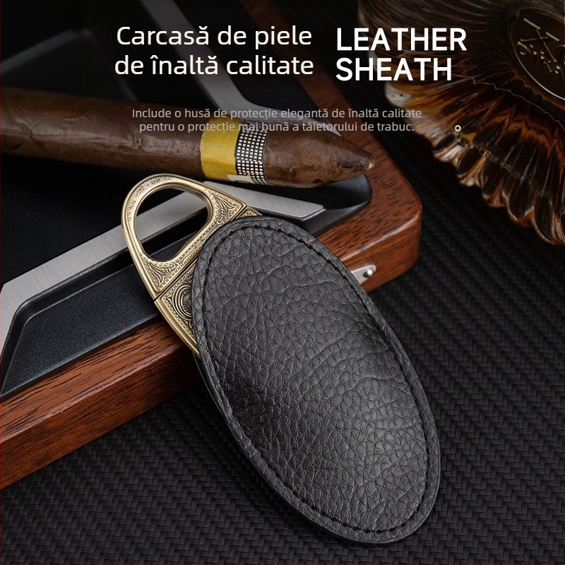 HANNICOOK Foarfece pentru trabucuri, design în formă de V, aliaj de zinc, suprafață gravată, stil retro