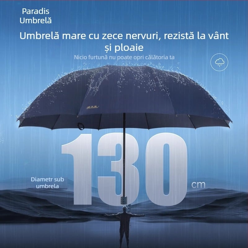 Heaven umbrelă de ploaie cu trei segmente, logo imprimat, țesătură 210T, tije din oțel (10), mâner din plastic, deschidere manuală