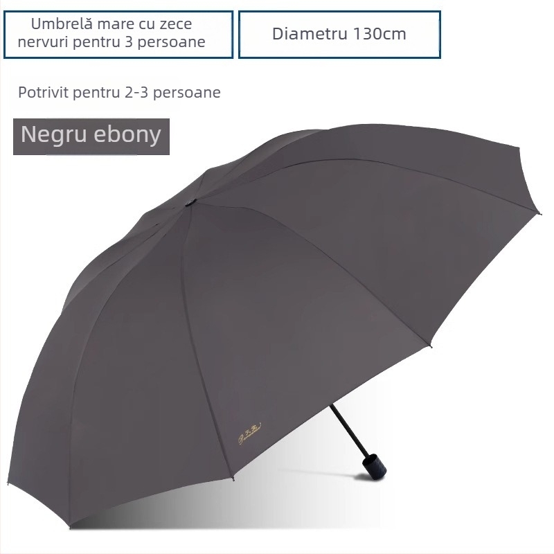 Heaven umbrelă de ploaie cu trei segmente, logo imprimat, țesătură 210T, tije din oțel (10), mâner din plastic, deschidere manuală