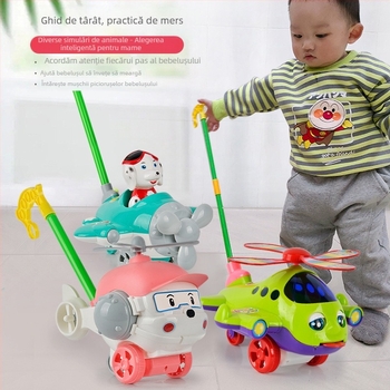 CL Jucărie de împins pentru copii 0–3 ani, rață desen animat cu sunet, din plastic – dezvoltă târâtul, prinderea, simțurile și coordonarea mână-ochi