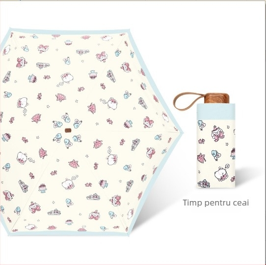 Umbrelă pisică-câine, UPF50+ protecție UV, duală soare și ploaie, compactă de buzunar, 5 arce, poliester 190T