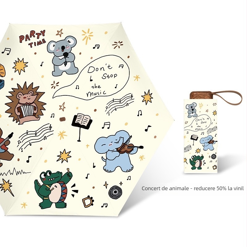 Umbrelă pisică-câine, UPF50+ protecție UV, duală soare și ploaie, compactă de buzunar, 5 arce, poliester 190T