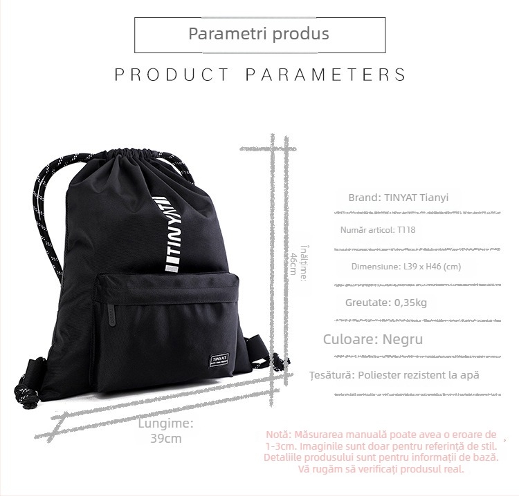 Rucsac baschet cu șnur – Poliester, model T118, Marcă TINYAT/Tianyi, Tipărire logo