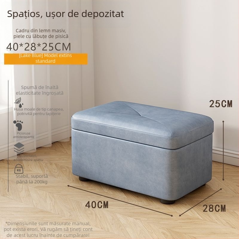 Scaun depozitare pentru pantofi, suprafață din piele, formă dreptunghiulară, structură din fibre PAL, capacitate 12 L, încărcare 150 kg