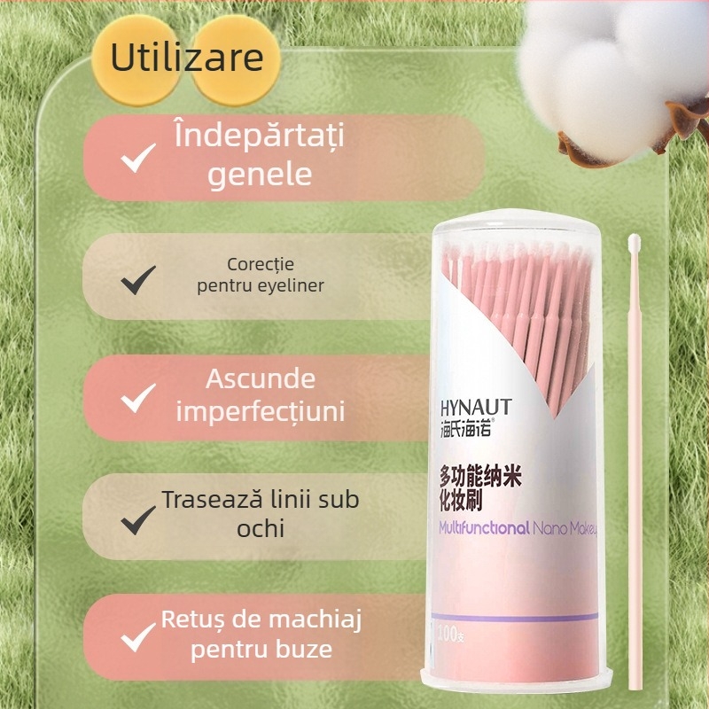 Set pensule machiaj Hiseas Hina Nano, 100 bucăți, păr nano, husă cilindrică, mâner portabil