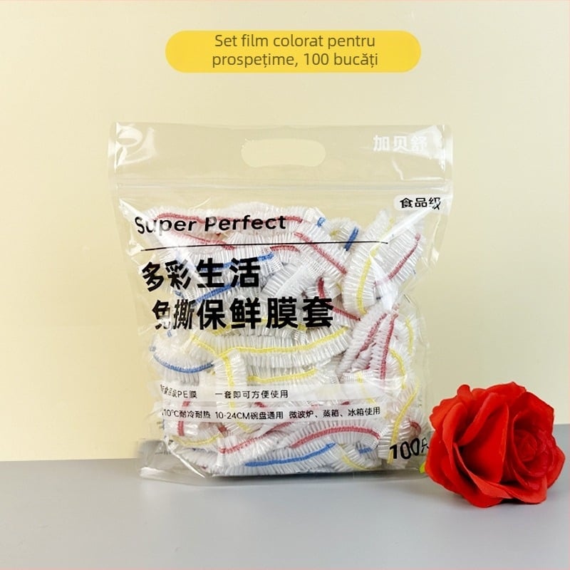Capac de folie alimentară din plastic, de unică folosință, gros, calitate alimentară, capac pentru bol, multifuncțional, pachet 100 buc