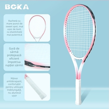 Set de antrenament tenis cu rachetă din aliaj de aluminiu – lovitură orizontală, mâner G3, rigiditate moderată, pentru începători