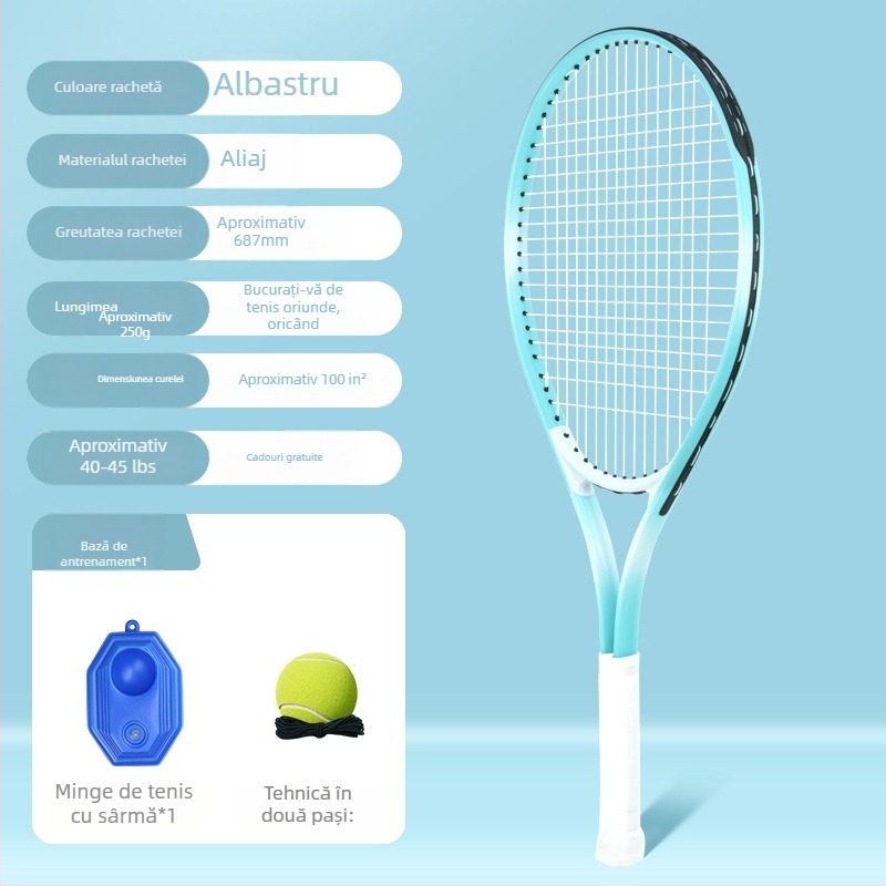 Set de antrenament tenis cu rachetă din aliaj de aluminiu – lovitură orizontală, mâner G3, rigiditate moderată, pentru începători