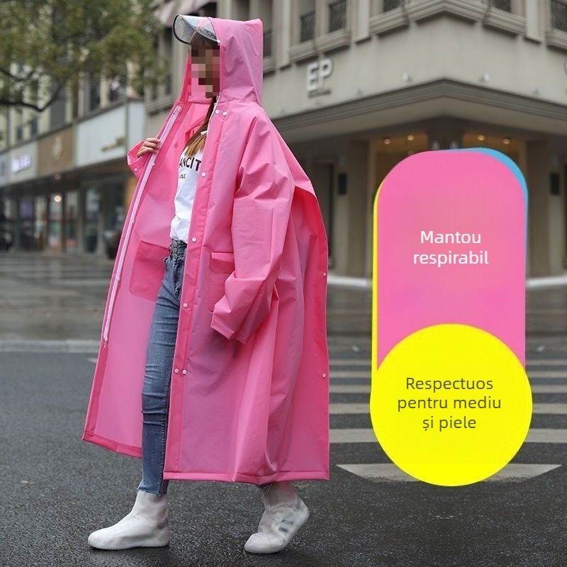 Poncho de ploaie pentru bărbați, cu glugă dublă extinsă, fermoar pe spate, protecție completă a corpului, țesătură EVA, pentru adulți