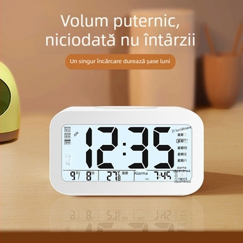 Ceas deșteptător pentru studenți cu lumină de noapte, design minimalist modern, afișaj unilateral, alimentat cu baterii, carcasă din plastic