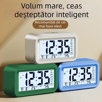 Ceas deșteptător pentru studenți cu lumină de noapte, design minimalist modern, afișaj unilateral, alimentat cu baterii, carcasă din plastic