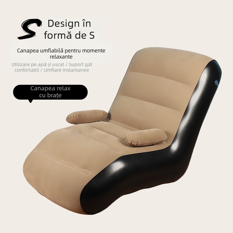 Canapea gonflabilă în formă de S pentru o persoană – PVC, 2.1 kg, șezlong pliabil portabil cu pompă de aer