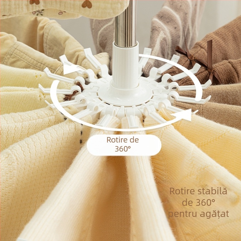 Suport pentru uscat haine de bebeluți, pliabil, mobil, design circular cu clipsuri, din plastic