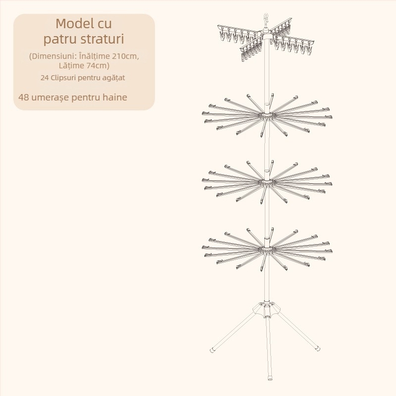 Suport pentru uscat haine de bebeluți, pliabil, mobil, design circular cu clipsuri, din plastic